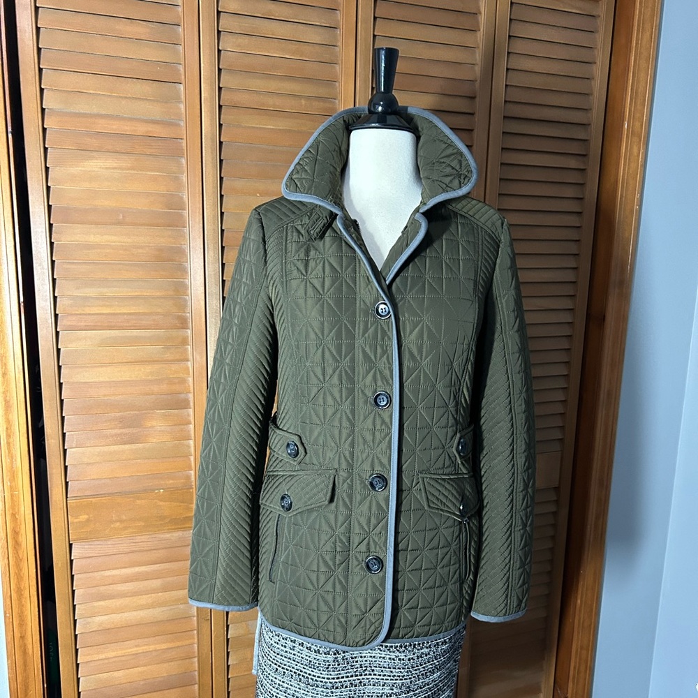 Liverpool Jeans Company Quilted Olive Green Utility Jacket with Gray Piping